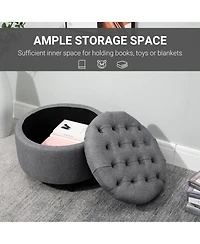 Homcom Upholste Round Linen Storage Stool Footrest of Button Tufted