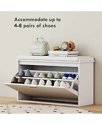 Homcom Shoe Bench with Padded Seat and Flip-Drawer for 8 Pairs,