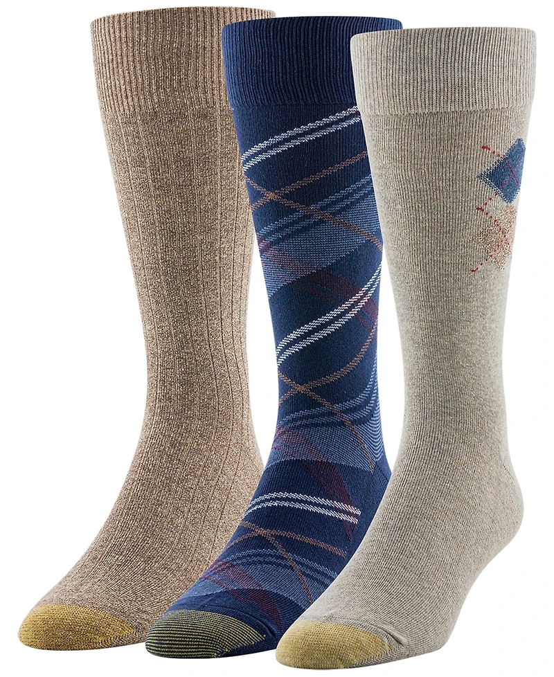 Gold Toe Men's 3-Pack Brooks Argyle Reinforced Toe Crew Socks