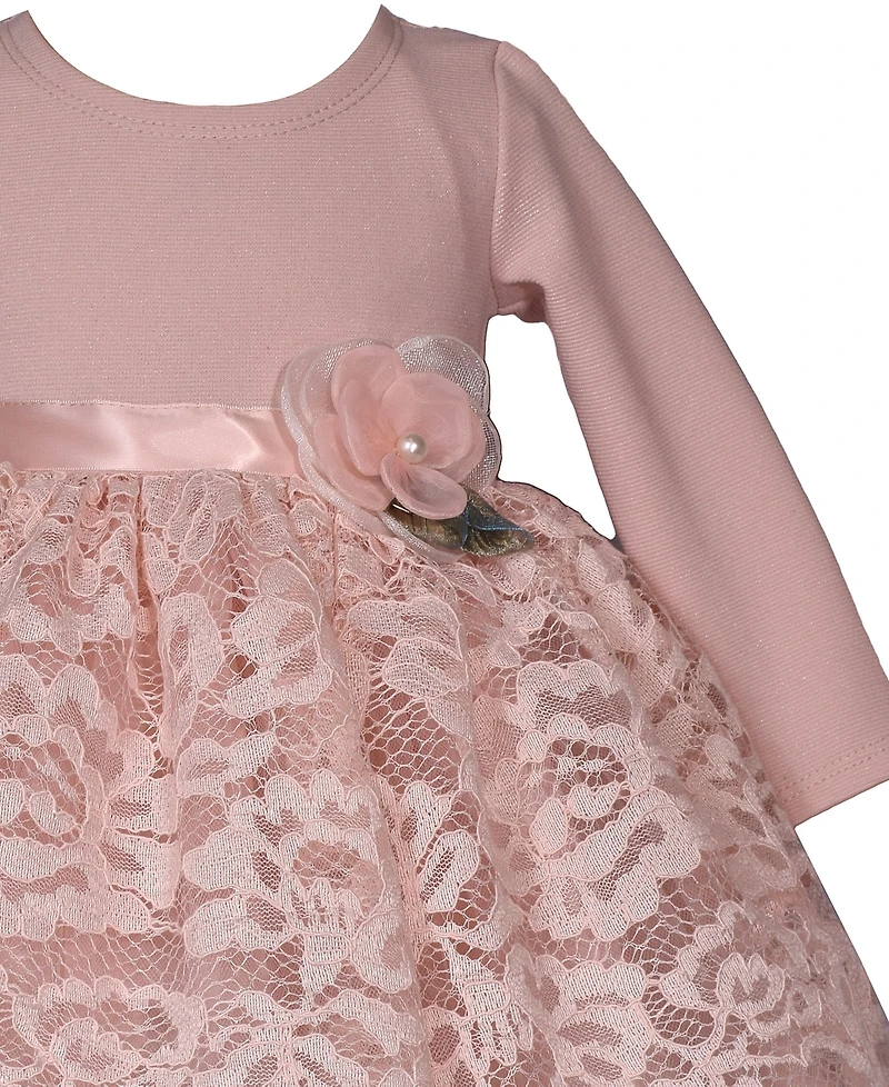 Bonnie Baby Girls Knit to Lace Party Dress