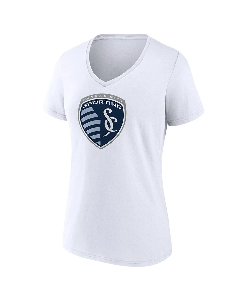 Fanatics Women's White Sporting Kansas City Logo V-Neck T-Shirt