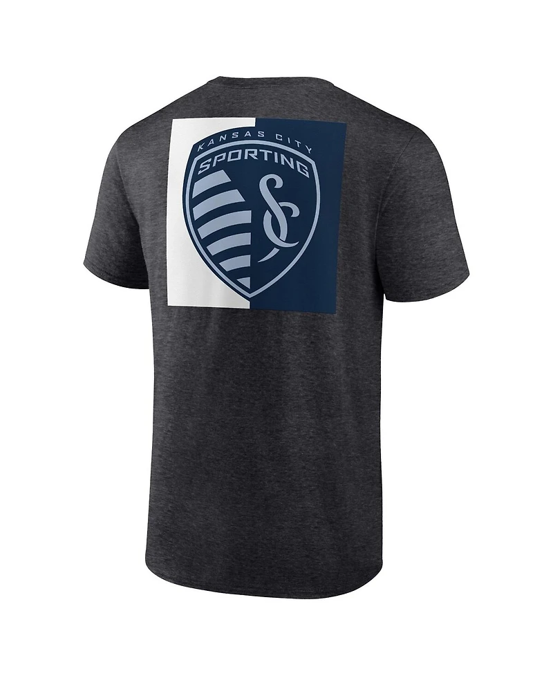 Fanatics Men's Heather Charcoal Sporting Kansas City Iconic Blocked-Out T-Shirt