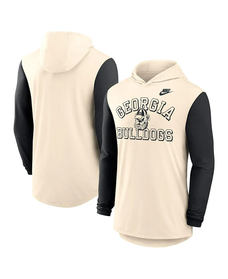 Nike Men's Natural/Black Georgia Bulldogs Legacy Color-Block Tri-Blend Performance Long Sleeve Hoodie T-Shirt