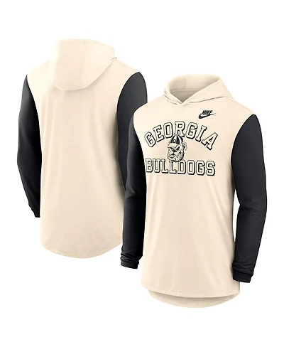 Nike Men's Natural/Black Georgia Bulldogs Legacy Color-Block Tri-Blend Performance Long Sleeve Hoodie T-Shirt