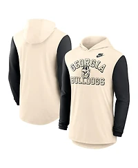 Nike Men's Natural/Black Georgia Bulldogs Legacy Color-Block Tri-Blend Performance Long Sleeve Hoodie T-Shirt