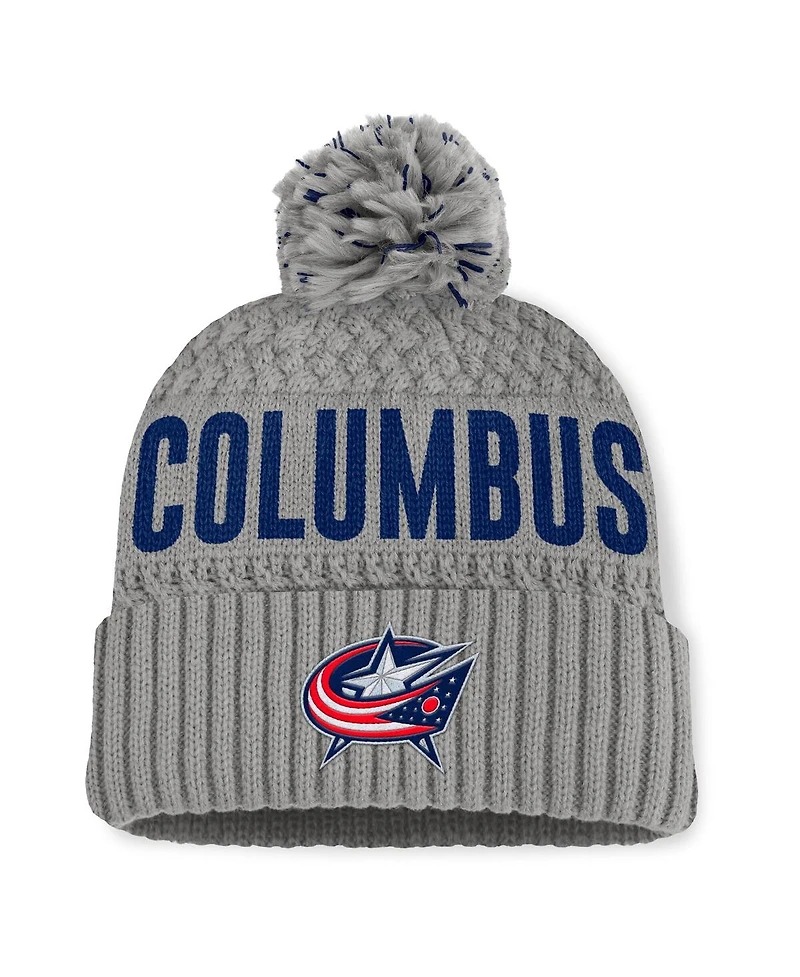 Fanatics Women's Gray Columbus Blue Jackets Heritage Tilly Cuffed with Pom Knit Hat