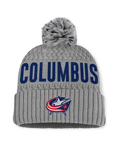 Fanatics Women's Gray Columbus Blue Jackets Heritage Tilly Cuffed with Pom Knit Hat