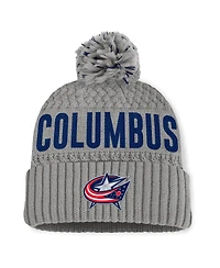 Fanatics Women's Gray Columbus Blue Jackets Heritage Tilly Cuffed with Pom Knit Hat