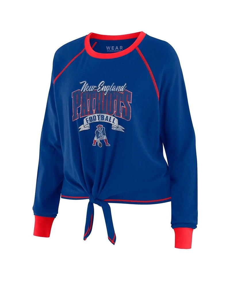 Wear by Erin Andrews Women's Royal/Red New England Patriots Tie-Front Long Sleeve Top