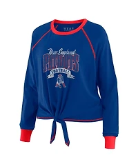 Wear by Erin Andrews Women's Royal/Red New England Patriots Tie-Front Long Sleeve Top