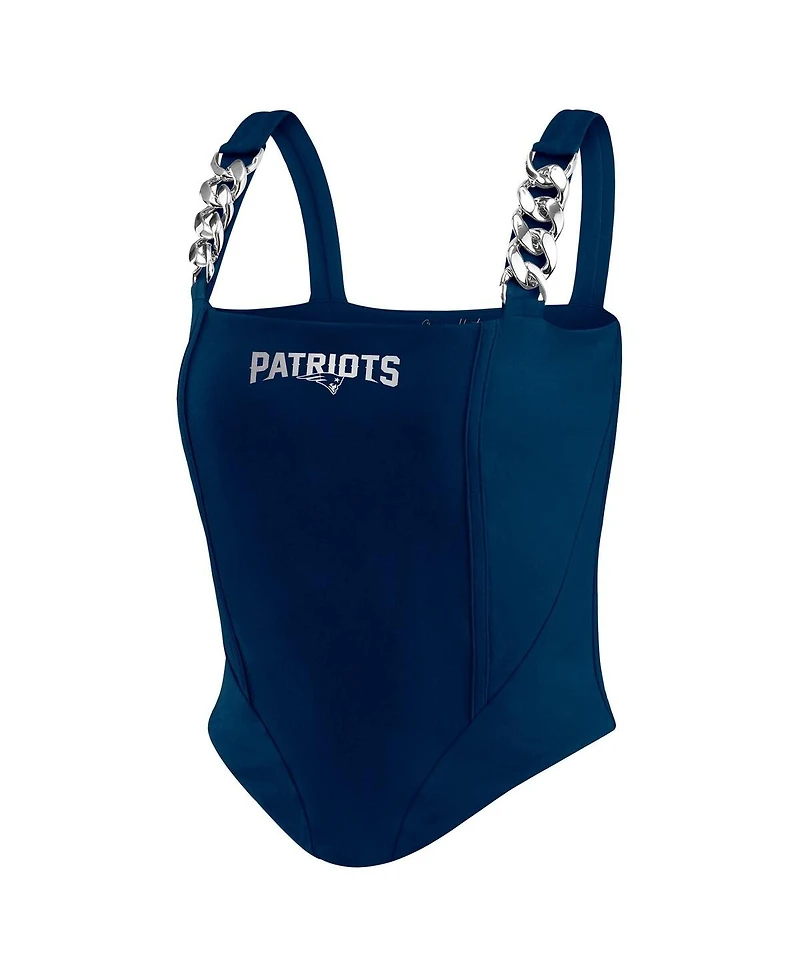 Wear by Erin Andrews Women's Navy New England Patriots Chain Link Corset Top