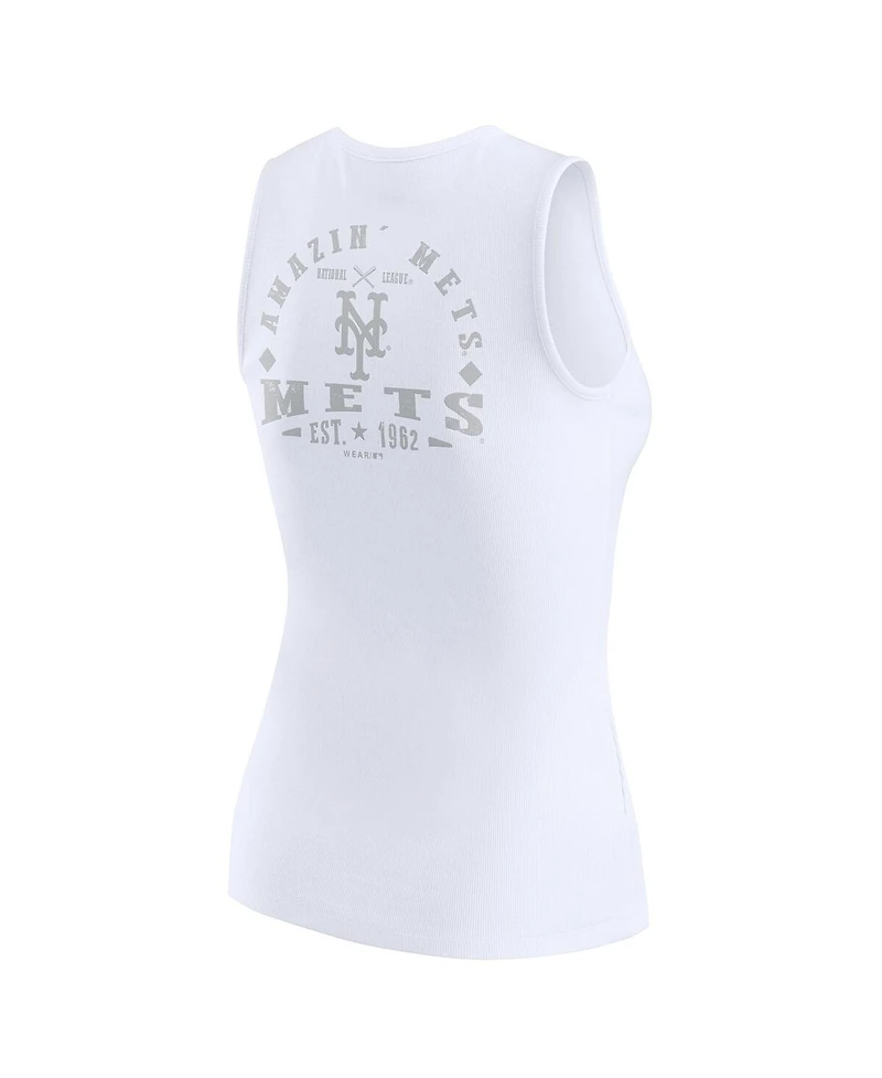 Wear by Erin Andrews Women's White New York Mets Rib-Knit Henley Tank Top