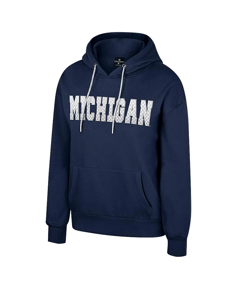 Colosseum Women's Navy Michigan Wolverines Reflection Rhinestone Drawcord Pullover Hoodie