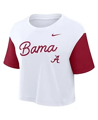 Nike Women's White/Crimson Alabama Crimson Tide Color-Block Script Performance Cropped T-Shirt
