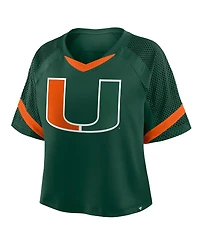 Fanatics Women's Green Miami Hurricanes Oversized Raglan V-Neck Fashion Jersey