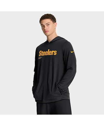 Nike Men's Black Pittsburgh Steelers Sideline Pure Fury Performance Long Sleeve Hoodie T-Shirt