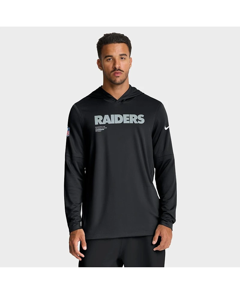 Nike Men's Black Las Vegas Raiders Sideline Pure Fury Performance Long Sleeve Hoodie T-Shirt