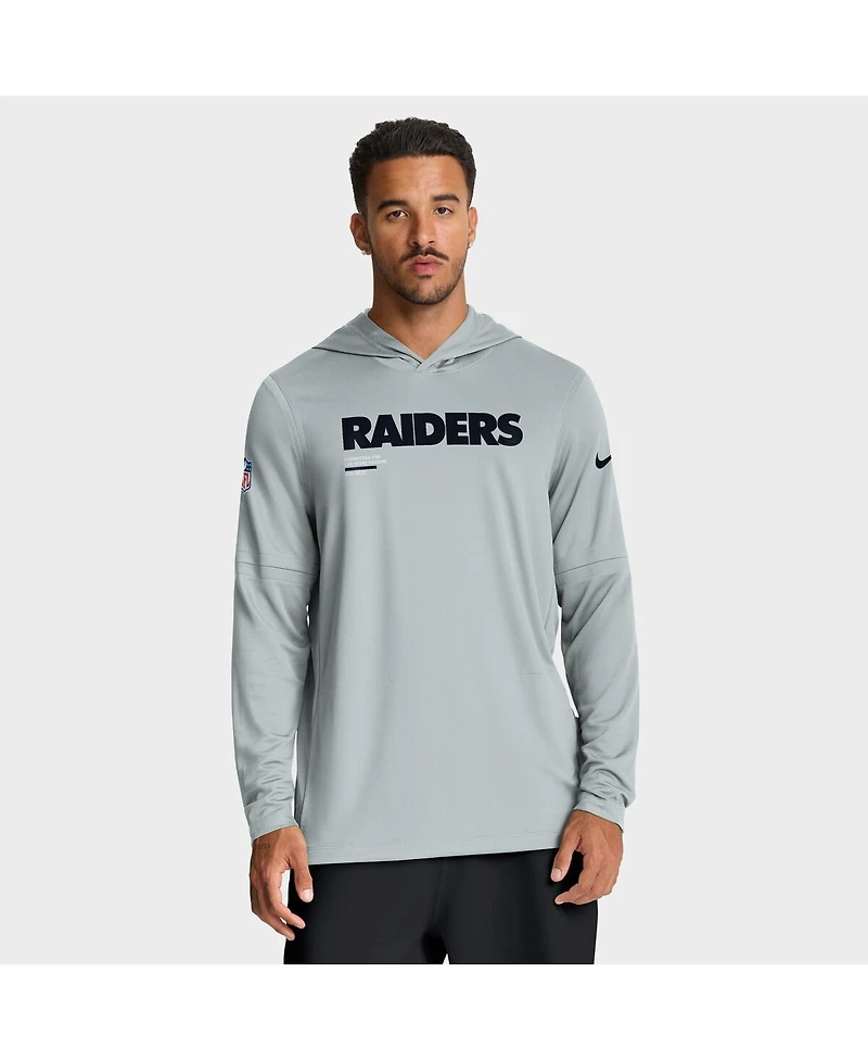 Nike Men's Silver Las Vegas Raiders Sideline Pure Fury Performance Long Sleeve Hoodie T-Shirt