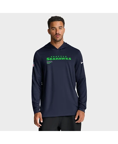 Nike Men's College Navy Seattle Seahawks Sideline Pure Fury Performance Long Sleeve Hoodie T-Shirt