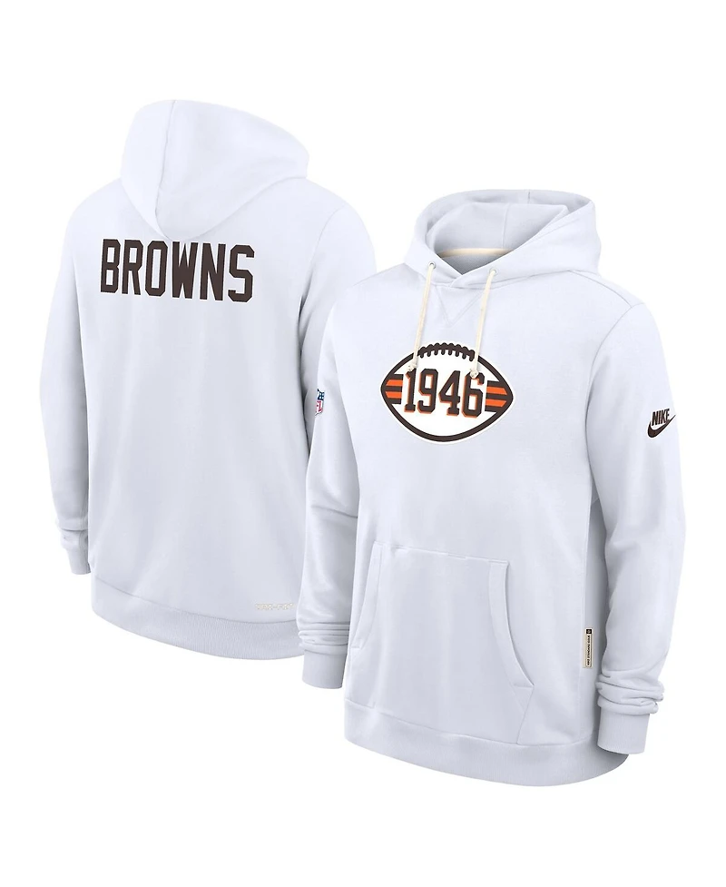 Nike Men's White Cleveland Browns Sideline Offensive Set Play Performance Pullover Hoodie