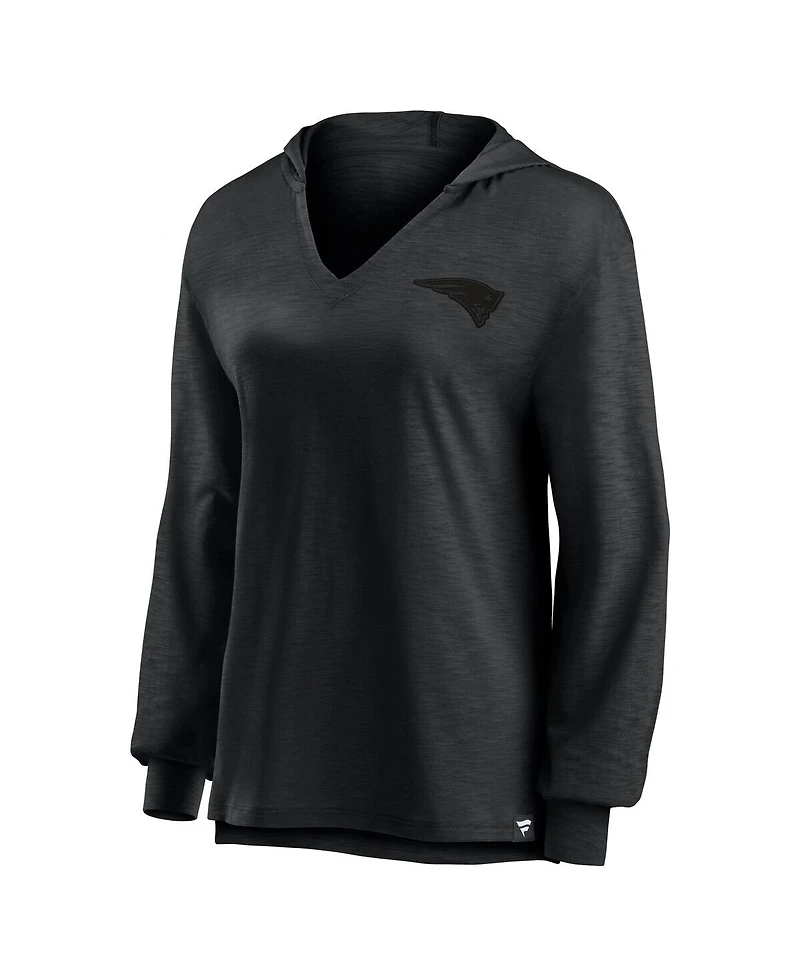 Fanatics Women's New England Patriots Blackout Slub Hoodie V-Neck Long Sleeve T-Shirt