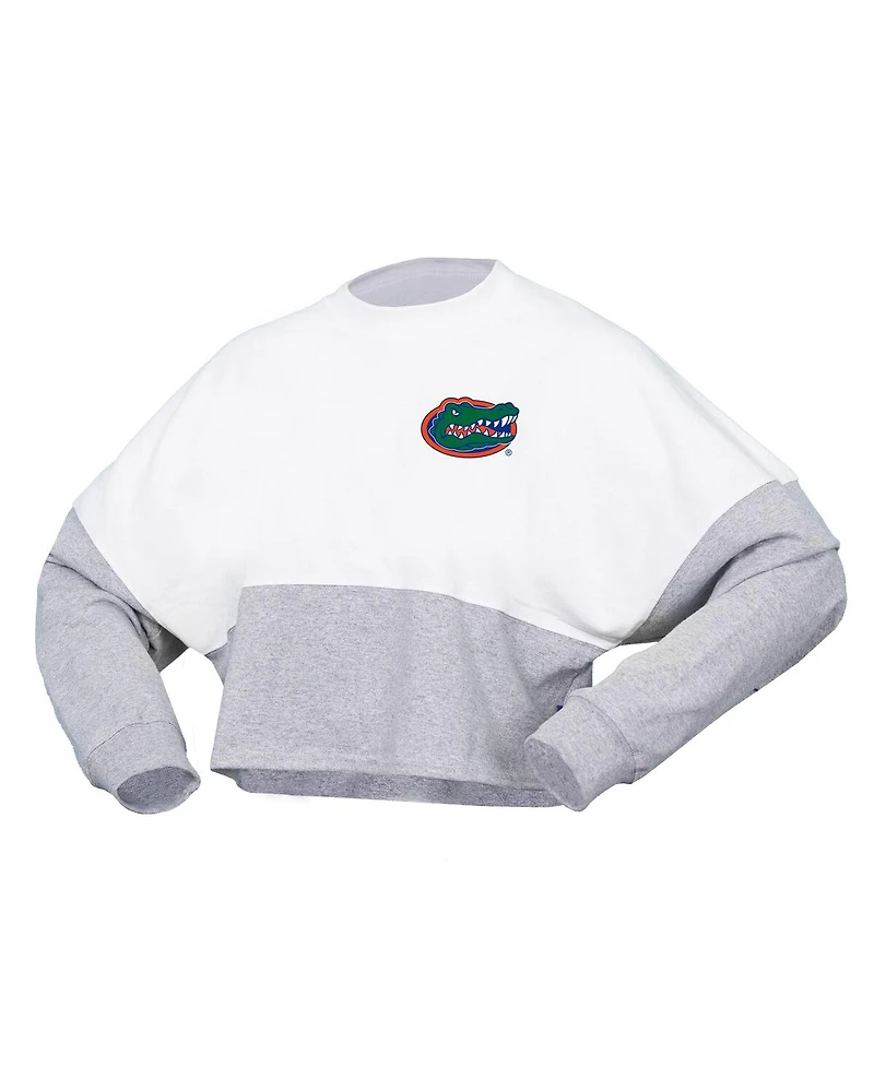 Spirit Jersey Women's White Florida Gators Heather Block Cropped Long Sleeve T-Shirt