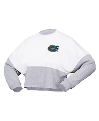 Spirit Jersey Women's White Florida Gators Heather Block Cropped Long Sleeve T-Shirt