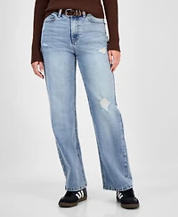 Tinseltown Juniors' Belted Slim-Fit Wide-Leg Jeans