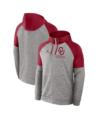 Jordan Men's Heather Gray Oklahoma Sooners Fitness Raglan Performance Full-Zip Hoodie