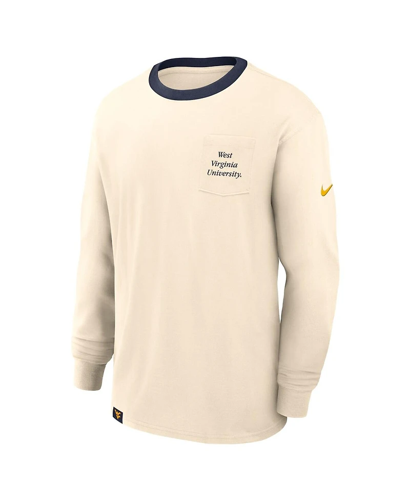 Nike Men's Natural West Virginia Mountaineers Athletic Prep Max90 Pocket Logo Long Sleeve T-Shirt