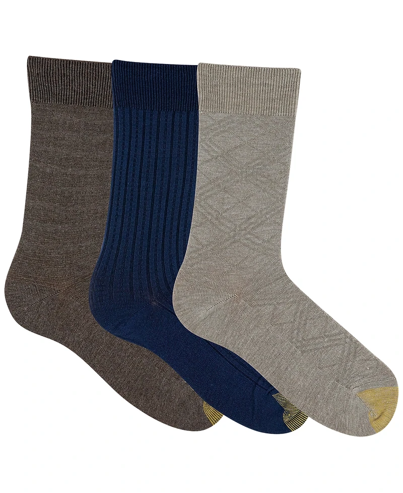Gold Toe Men's 3-Pack Oscar Texture Reinforced Toe Crew Socks