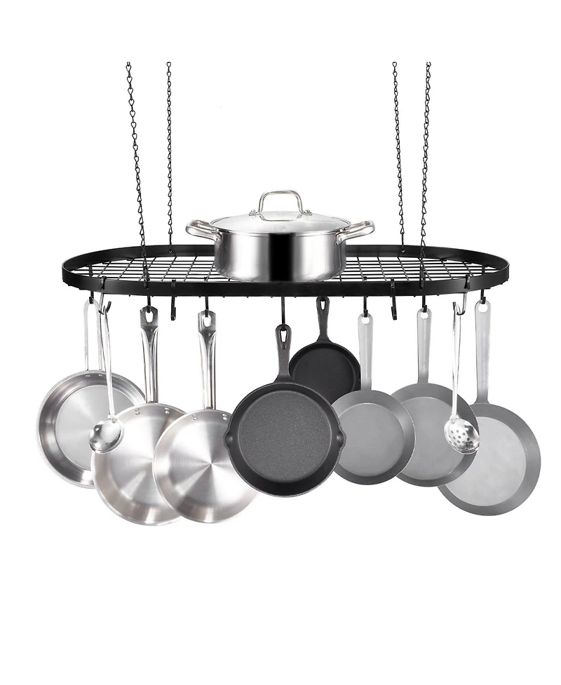 Slickblue Pot and Pan Wall Rack with 12 Hooks, Heavy-Duty Mount for Kitchen Organization