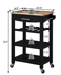 Convenience Concepts 24.75" Rubberwood Ellaine 4-Tier Butcher Block Kitchen Cart with Drawer