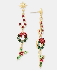 Holiday Lane Crystal & Imitation Pearl Candy Cane Linear Drop Earrings, Macy's Exclusive