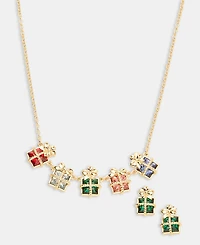 Holiday Lane Gold-Tone Multicolor Present Stud Earrings & Frontal Necklace Set