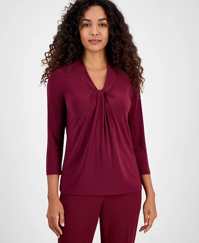 Kasper Women's Knot-Front 3/4-Sleeve Blouse