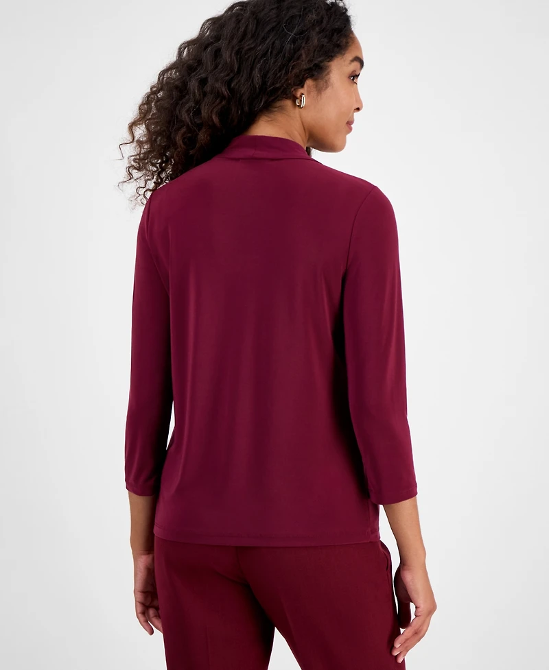 Kasper Women's Knot-Front 3/4-Sleeve Blouse