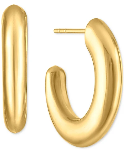 Polished J-Hoop Extra Small Huggie Hoop Earrings in 10k Gold, 0.375"