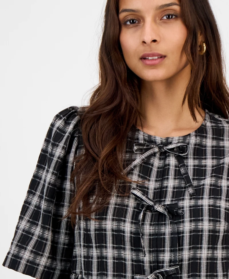 And Now This Women's Plaid Tie-Front Peplum Top, Macy's Exclusive