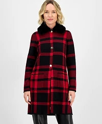 Kasper Women's Plaid Faux-Fur-Collar Coatigan