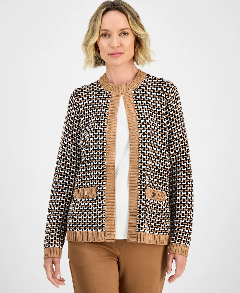 Kasper Women's Textured Contrast-Trim Cardigan, Regular & Petite