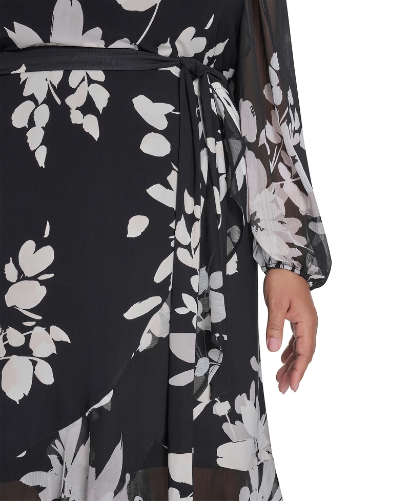Tommy Hilfiger Plus Chiffon Long-Sleeve Midi Dress