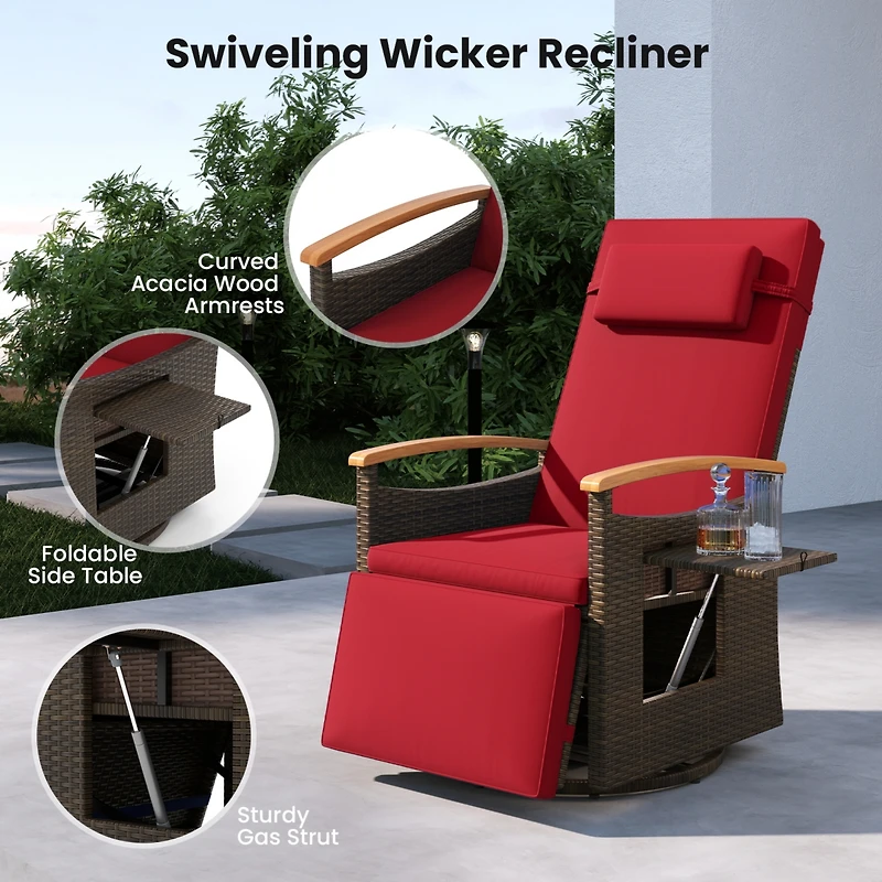 Gymax Set Of 2 Outdoor 360° Swivel Rattan Recliner Chair Patio Wicker Chaise Lounge