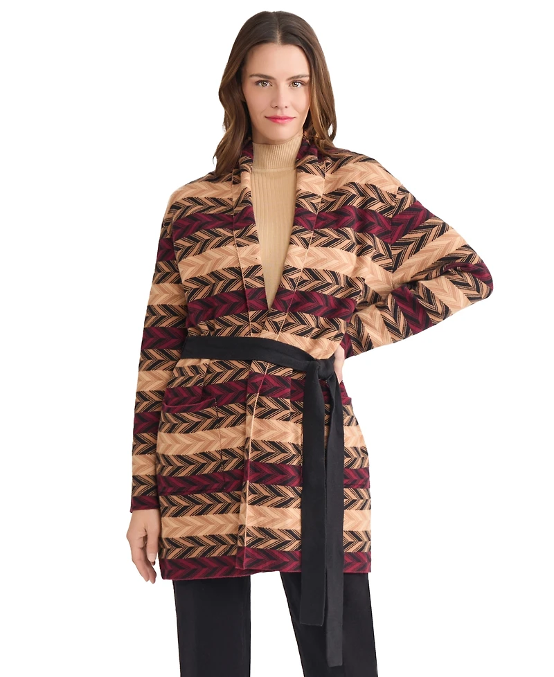 Jones New York Women's Chevron Belted Long Sleeve Cardigan Sweater
