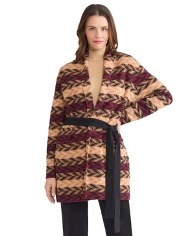 Jones New York Womens Chevron Belted Long Sleeve Cardigan Sweater Pxs Xl