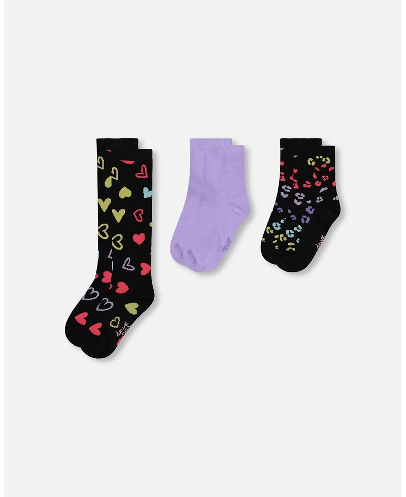 Deux par Girl 3-Pack Knit Socks Black and Multicolor - Toddler|Child