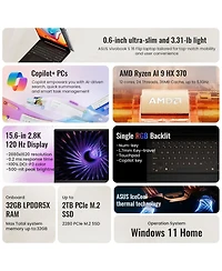 Asus Vivobook S 16 Flip 15.6" Laptop, Ryzen Ai 9 Hx 370, 32GB Ram, Radeon Graphics, 1TB Ssd, 2.8K 120Hz Display, Windows 11 Home, Black
