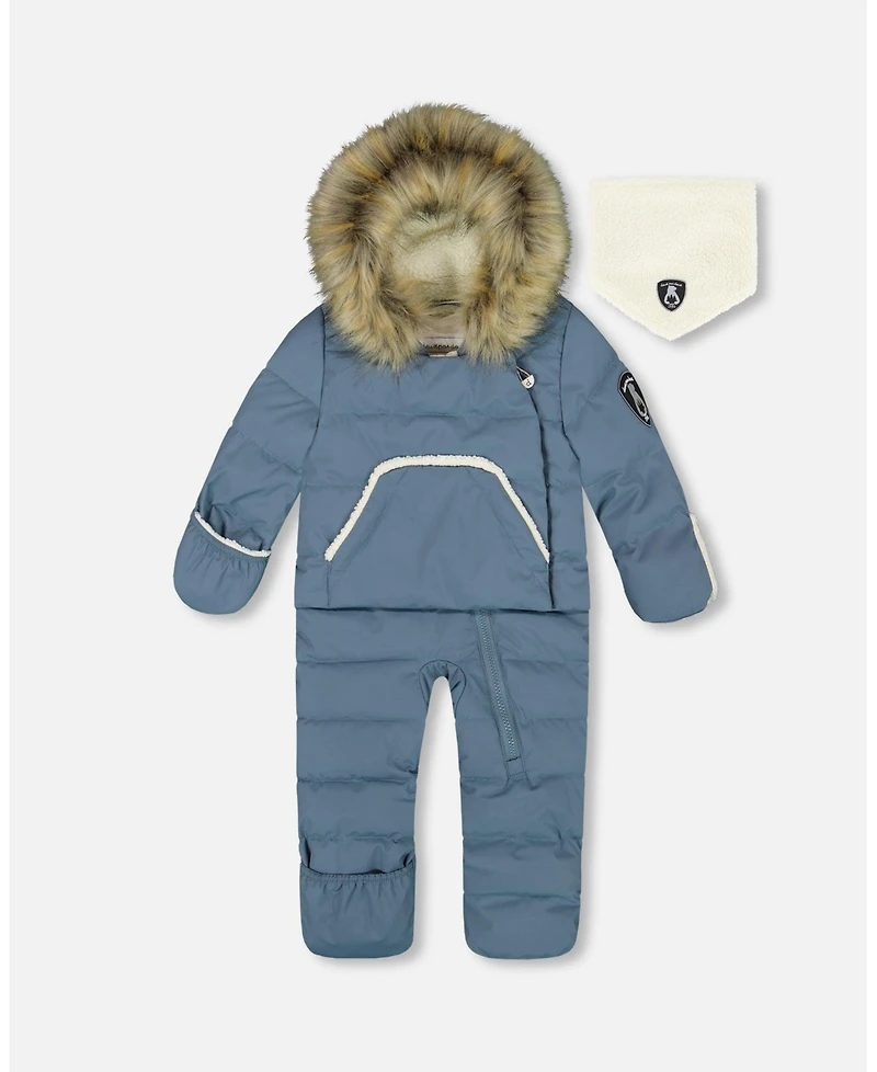 Deux par Baby Boy One-Piece Snug Snowsuit Designed for Car Seat Dark Gray Blue - Baby|Toddler