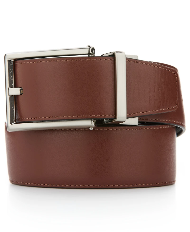 Perry Ellis Portfolio Men's Safiano Reversible Textured Nickel Buckle Dress Belt