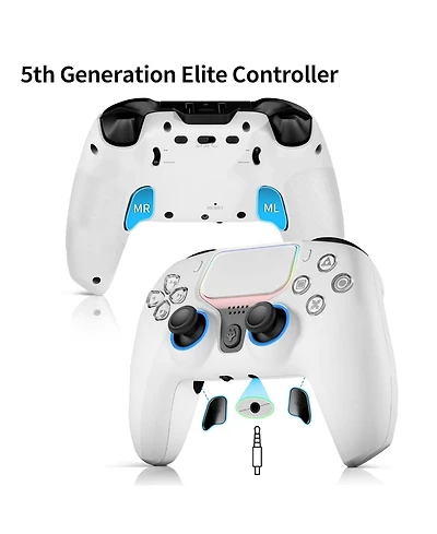 Nbcp Wireless 5th Gen Elite PS4 Controller, 1200mAh Battery, Dual Motors, 6-Axis Gyro, 3.5mm Audio Jack, Turbo Mode, Compatible with PS4/Pc